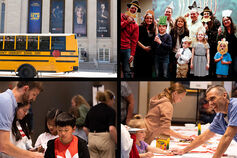 Collage of images of community outreach programs with the IU Auditorium.